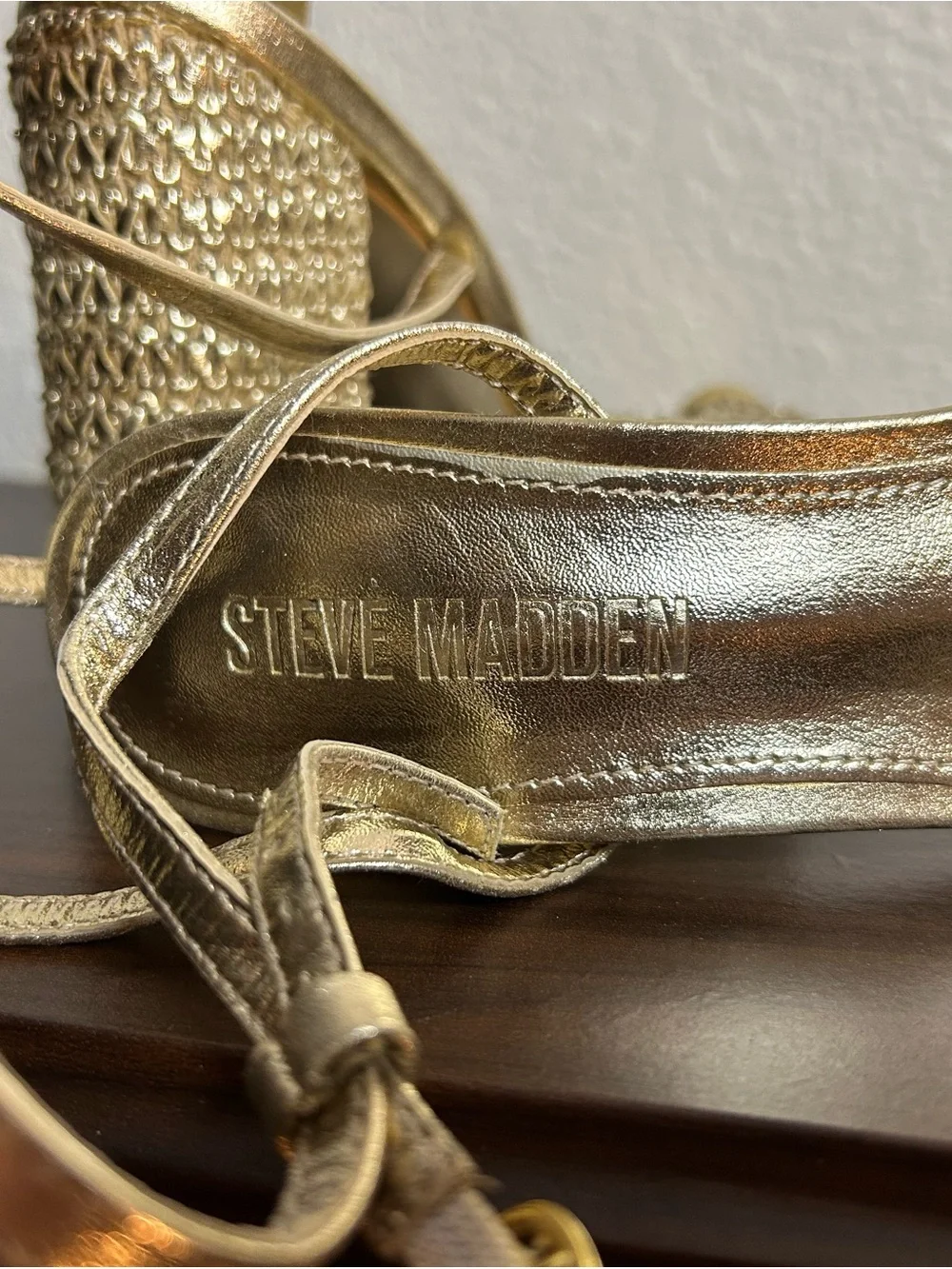 Steve Madden Gold Metallic Bow Block Heel Sandals